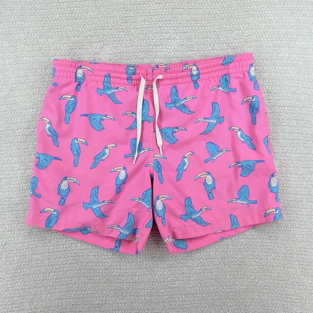 Chubbies Toucan Swim Trunks Men's Small Pink 5.5" Inseam Tropical Swim Shorts